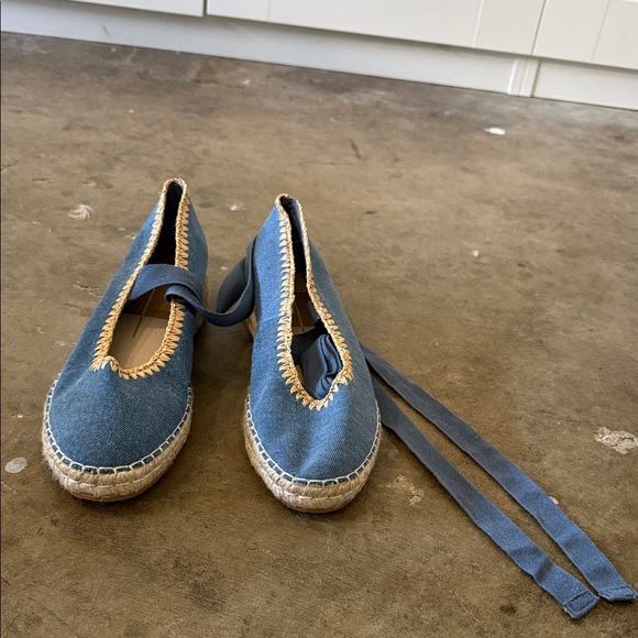 Dolce Vita Shoes - Dolce Vita Blue Canvas Espadrille Flats with Ankle Ties